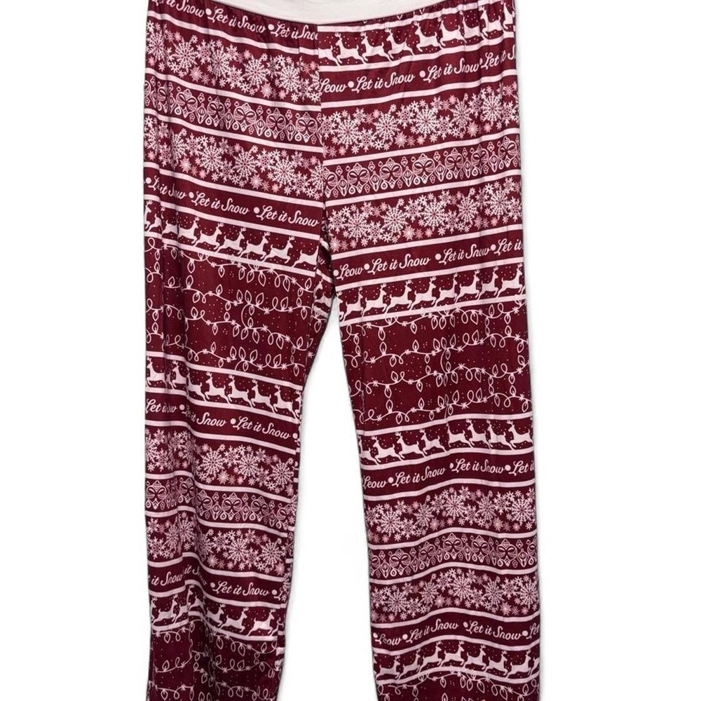 Womens Christmas Holiday Lounge Pants Burgundy White Fair Isle Reindeer XL
